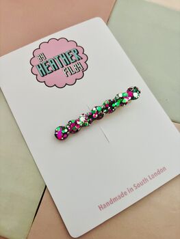 Pink, Green And Silver Thin Bubble Hair Clip / Colourful Resin Slide / Birthday Gift For Friend / Hair Accessory, 2 of 5
