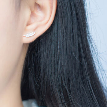 Sterling Silver Feather Stud Earrings, 2 of 6