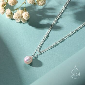 Sterling Silver Freshwater Pearl Double Layer Pendant Necklace, 2 of 12