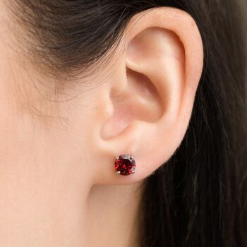 Garnet Round Stud Earrings In Sterling Silver And Gold, 2 of 8