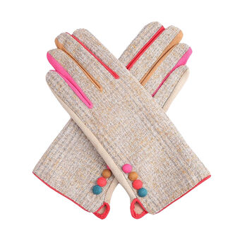 Wool Check Touchscreen Compatible Gloves Cream Or Light Grey, 2 of 6
