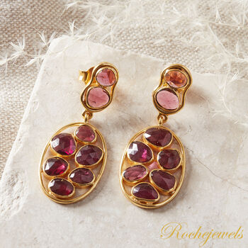 Red Garnet Statement Drop Stud Gold Silver Earrings, 8 of 9