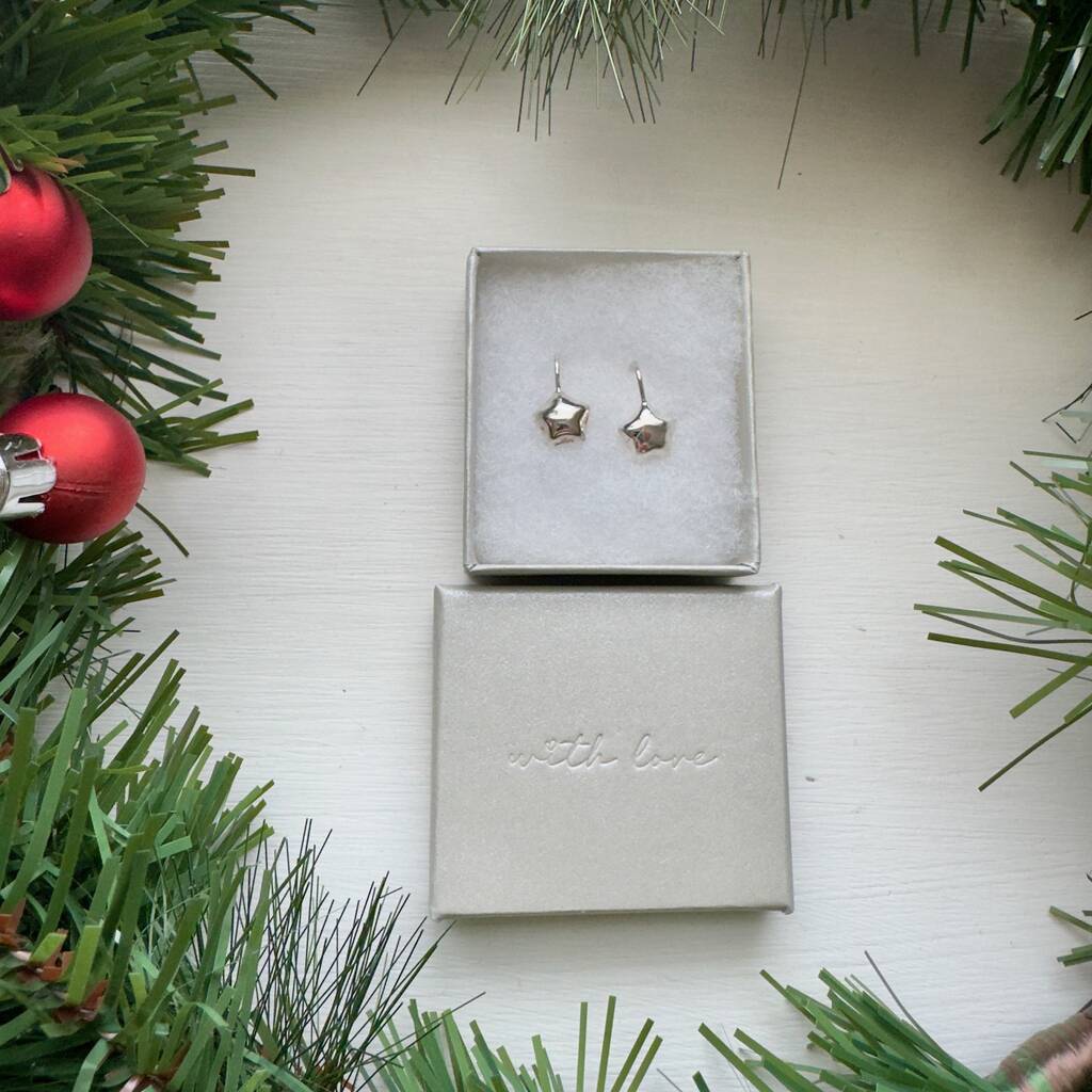 Star Earrings On Short Drop Hooks Sterling Silver, 1 of 5