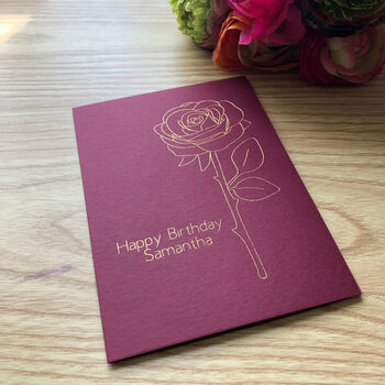 Personalised Rose Flower Birthday Gold Foil Card, 6 of 8