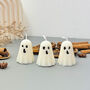 Set Of Three White Ghost Candles And Halloween Gifts, thumbnail 2 of 7