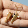 Golden Fish And Pearl Charm Hoop Earrings, thumbnail 4 of 7