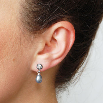 Silver Rose Pearl Drop Earrings, 4 of 7