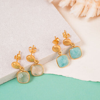 Iseo Gemstone And Brushed Gold Plated Earrings, 5 of 12