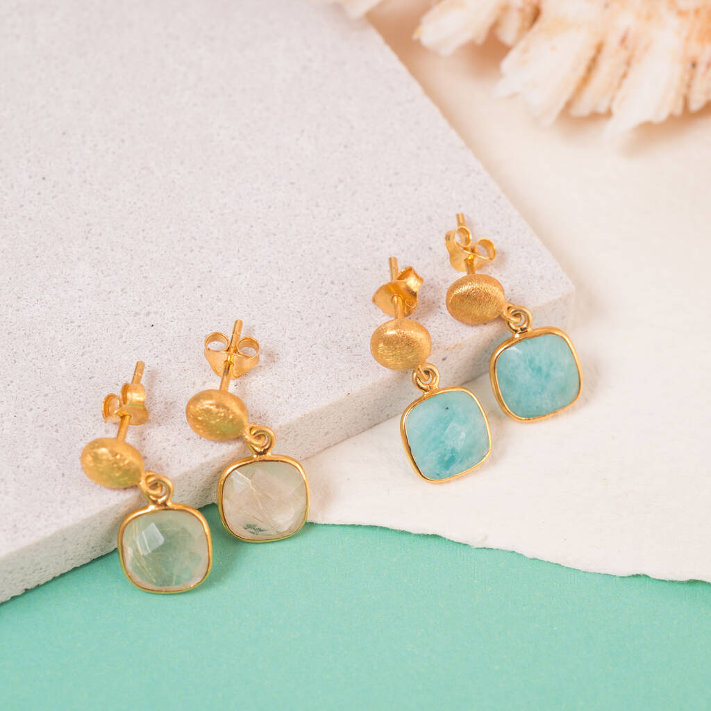 Iseo Gemstone And Brushed Gold Plated Earrings By Auree Jewellery