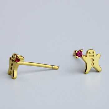 Gold Colour Sterling Silver Gingerbread Man Stud Earrings, 3 of 4