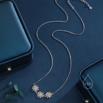 Daisy Flower Trio Pendant Necklace, 5 of 11