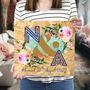 Personalised Wood Anniversary Floral Initials Print, thumbnail 1 of 5