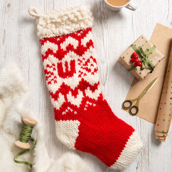 Personalised Christmas Stocking Knitting Kit Red, 3 of 8