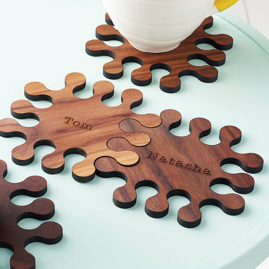 Quirky wooden coasters with bride and grooms initials for wedding favours ideas-Function Mania-Unique Wedding Favours Your Guests Will Definitely Love!