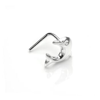 Sterling Silver Dolphin L Shaped Nose Stud, 2 of 3
