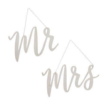Script Font Mr And Mrs Wooden Wedding Chair Signs, 2 of 3
