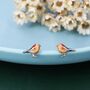 Sterling Silver Enamel Robin Bird Stud Earrings, Nature Inspired Earrings, thumbnail 1 of 12