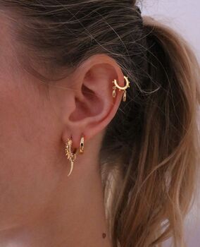 18ct Gold Plated Pave Spike Huggie Hoops, 6 of 11