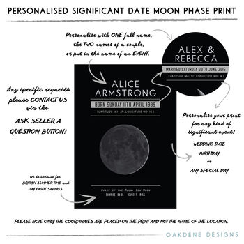 Personalised Moon Phase Significant Date Print, 3 of 8