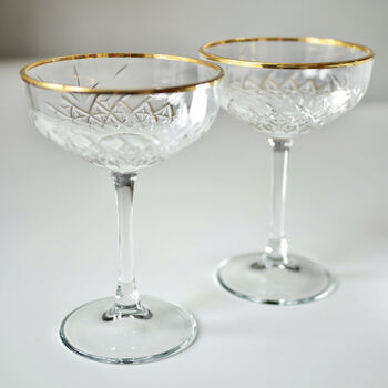 Pair Of Gold Rimmed Vintage Style Champagne Glasses, 2 of 11