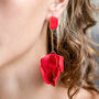 Red Hand Painted Large Petal Drop Earrings, thumbnail 1 of 3