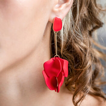 Red Hand Painted Large Petal Drop Earrings, 2 of 3