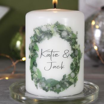 Personalised Couples Wreath Christmas Candle, 4 of 7