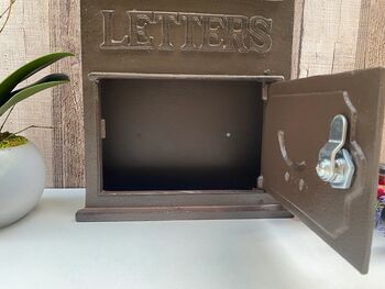 Wall Mounted Brown Metal Post Box Lockable Letter Box, 9 of 9