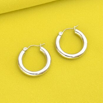 Waterproof Classic Wide Hoop Earrings Silver, 3 of 7