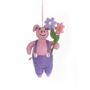 Handmade Felt Percy The Piglet Decoration, 2 of 3