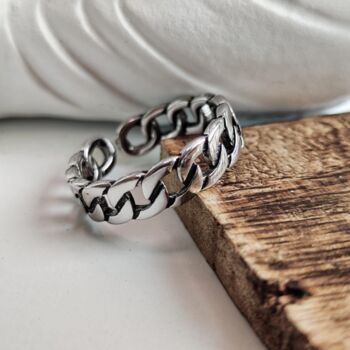 Adjustable Chain Band Wide Cuff Link Ring, 3 of 3