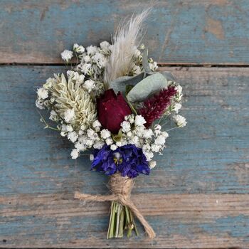 Set Of Three Wedding Dried Flower Dainty Buttonholes Meadow Reds, 3 of 4