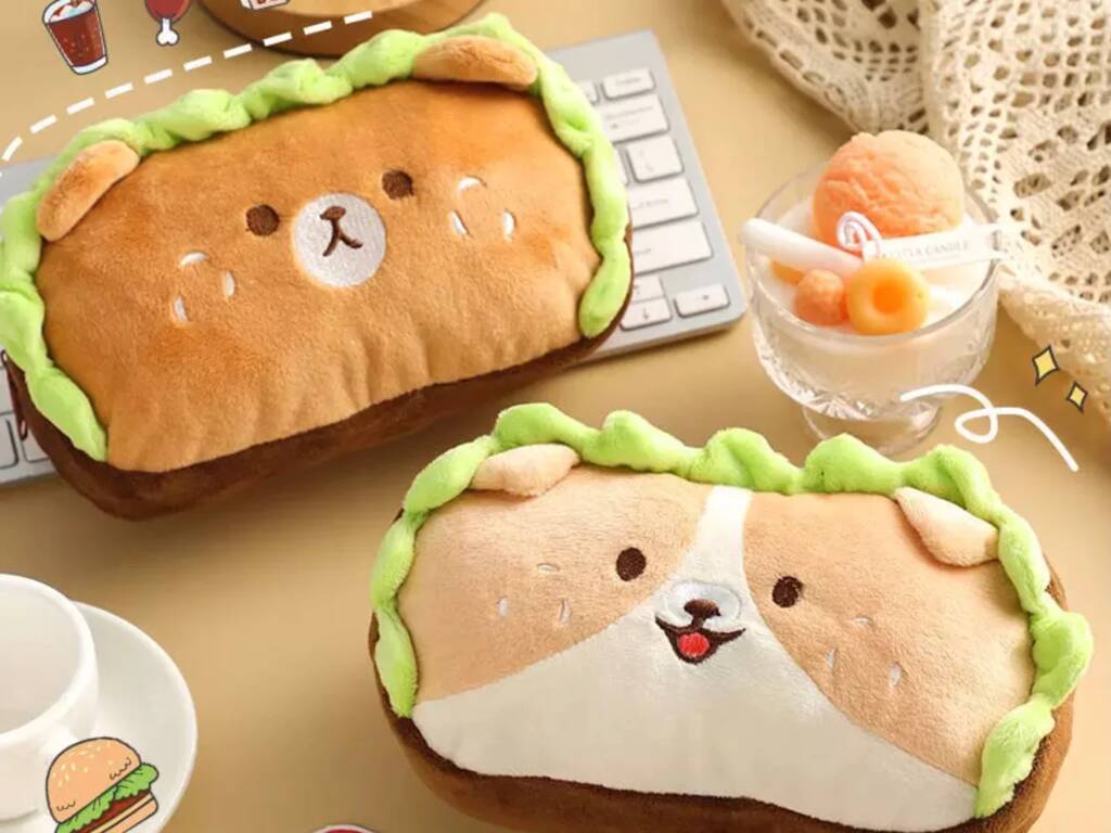 Cute Dog And Bear Burger Plush Pencil Cases, 1 of 7