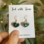 Medium Green Blue Dainty Ceramic Heart Earrings, thumbnail 5 of 10