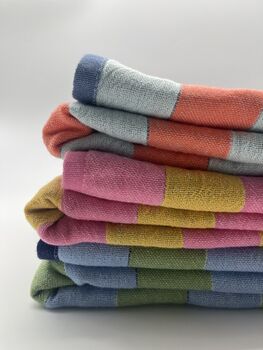 Dolce 100% Cotton Modern Striped Beach Towel Pink / Yellow And Green, 8 of 11