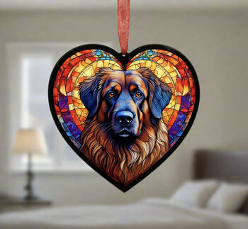 Leonberger Stained Glass Effect Heart Suncatcher, 5 of 5