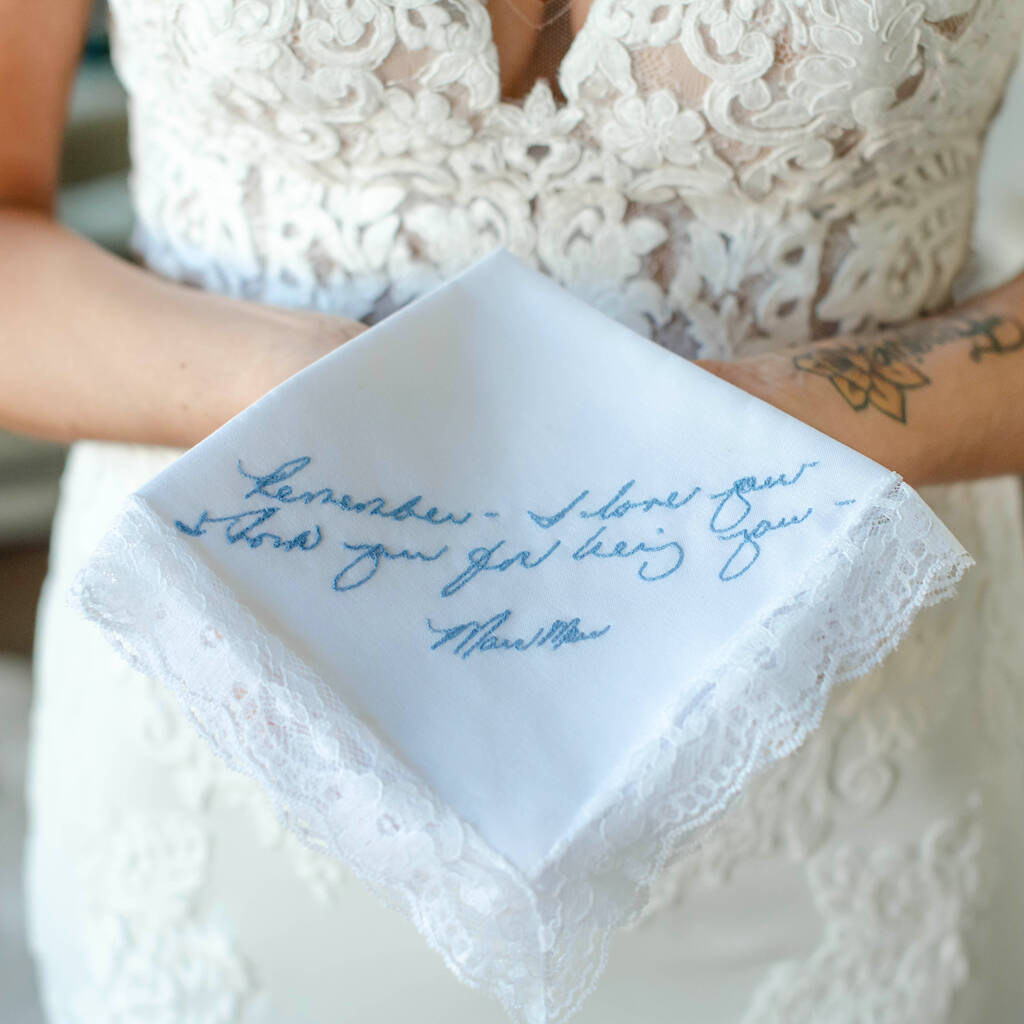 Custom Handwriting Lace Handkerchief For Bride, 1 of 6