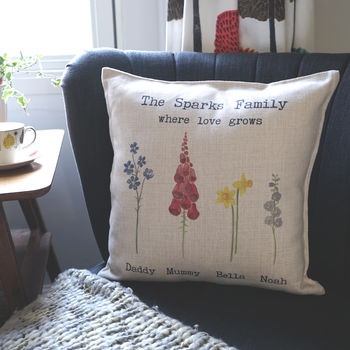 Personalised Watercolour Flowers Family Cushion, 3 of 5