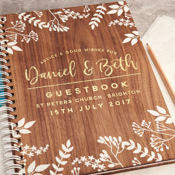 Personalised Gold Foiled Walnut Wedding Guest Book, 2 of 4
