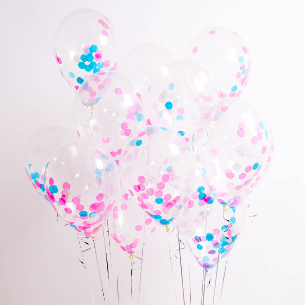 Pack Of 14 Gender Reveal Party Confetti Balloons By Bubblegum Balloons 