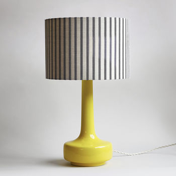 Bell Bottom Table Lamp In Yellow With Ticking Shade, 2 of 2
