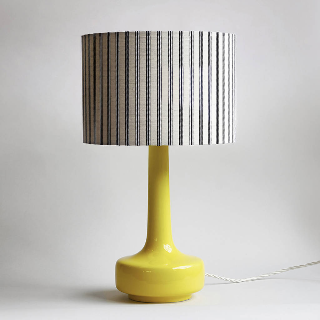 Bell Bottom Table Lamp In Yellow With Ticking Shade By Winter's Moon