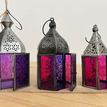 Set Of Three Deep Purple And Pink Moroccan Lantern Bundle, 5 of 5