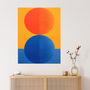 Tangerine And Cobalt Blue Orbs Abstract Wall Art Print, thumbnail 1 of 6