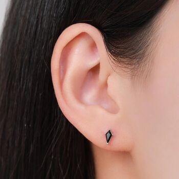 Black Cz Rhombus Screw Back Earrings In Sterling Silver, 4 of 10