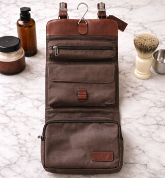 Personalised Hanging Leather Wash Bag, 3 of 4