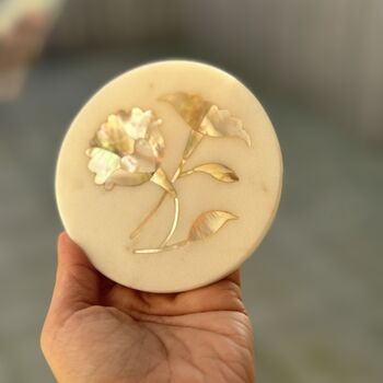 Marble Inlay Coasters, Set Of Four, Dull Gold On White, 4 of 11