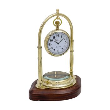 Personalised Brass 20th Anniversary Desk Clock With Compass, 3 of 12