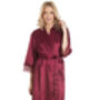 British Made Burgundy Long Satin Dressing Gown With Lace Detail Ladies Size 8 To 28 UK, thumbnail 1 of 5