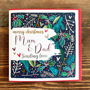 Merry Christmas Mum And Dad Sending Love Card, 2 of 4